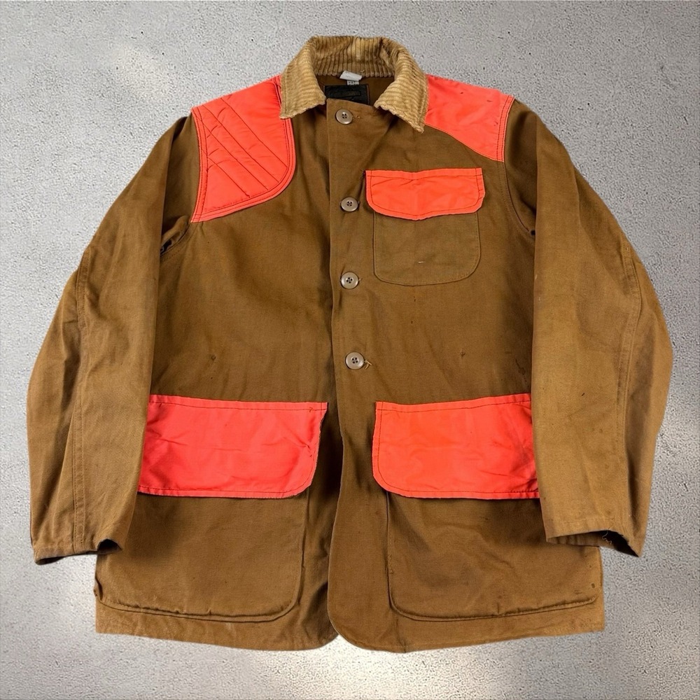 Vintage 1970's SafTBak Hunting Jacket Canvas Brown Blaze‎ Orange Fits Medium